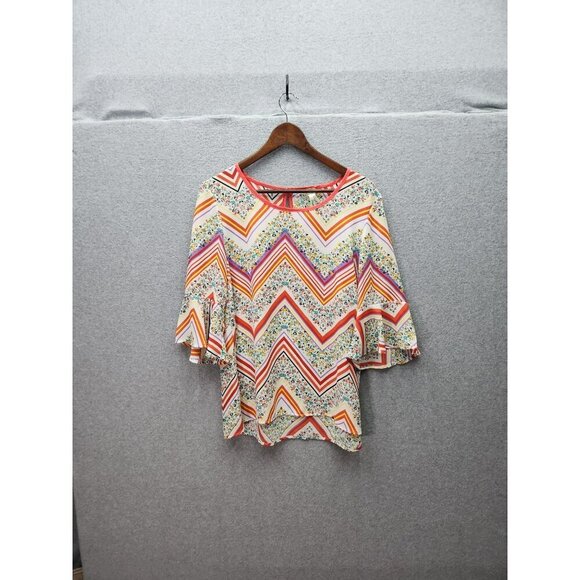 Colorful Floral Chevron Pattern Womens Blouse With Flared Sleeves - Picture 1 of 4